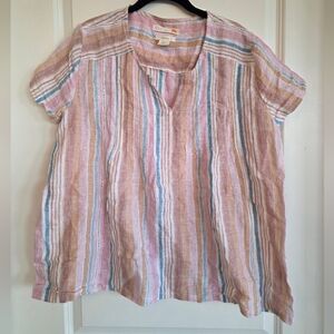 C&C California Linen Top with Pink, Blue, and Tan Stripes